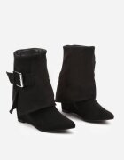  Botine Negre cu talpă compensată cu carâmb răsfrânt decorate cu cataramă Mialicia