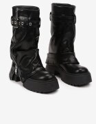  Botine Negre cu Talpă Groasă în Stil Rock cu Guler Rabatabil Fermoar și Curea Merivette