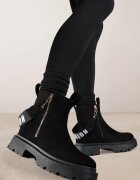  Botine Negre cu Talpă Groasă și Panglică Decorativă Cudrey