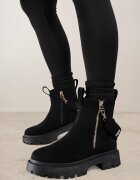  Botine Negre cu Talpă Groasă și Panglică Decorativă Cudrey