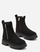 Botine Negre cu Talpă Groasă și Panglică Decorativă Cudrey