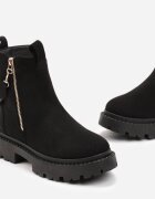  Botine Negre cu Talpă Groasă și Panglică Decorativă Cudrey