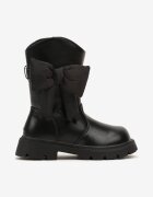  Botine Negre cu Talpă în relief cu Aplicație 3D Textilă în formă de Fundă Amirissa