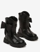  Botine Negre cu Talpă în relief cu Aplicație 3D Textilă în formă de Fundă Amirissa