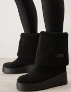  Botine Negre cu talpă pană cu guler răsucit și blană Irilaura