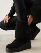 Botine Negre cu talpă pană cu guler răsucit și blană Irilaura