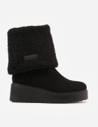  Botine Negre cu talpă pană cu guler răsucit și blană Irilaura