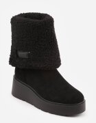  Botine Negre cu talpă pană cu guler răsucit și blană Irilaura