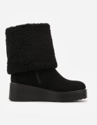  Botine Negre cu talpă pană cu guler răsucit și blană Irilaura