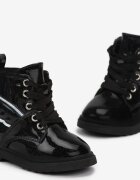  Botine Negre cu Talpă Plată cu Aplicație și Sclipici Eilfiel