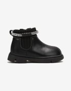  Botine Negre cu Talpă Plată cu Baretă Decorată cu Zirconii Korifa