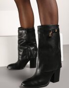  Botine negre cu toc bloc cu tijă imitând cracul pantalonului cu ornament elegant Zeiizola