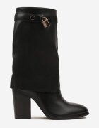  Botine negre cu toc bloc cu tijă imitând cracul pantalonului cu ornament elegant Zeiizola