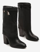  Botine negre cu toc bloc cu tijă imitând cracul pantalonului cu ornament elegant Zeiizola