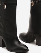  Botine negre cu toc bloc cu tijă imitând cracul pantalonului cu ornament elegant Zeiizola
