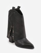  Botine Negre cu Toc Stil Western cu Fermoar cu Manșetă Răsfrântă Mavelia