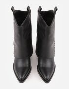  Botine Negre cu Toc Stil Western cu Fermoar cu Manșetă Răsfrântă Mavelia