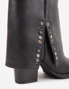  Botine Negre cu Toc Stil Western cu Fermoar cu Manșetă Răsfrântă Mavelia