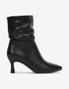  Botine Negre cu toc subțire jos cu fermoar și carâmb încrețit Yulie