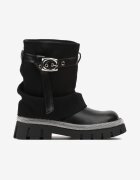  Botine Negre Decorate cu Strass-uri cu Manșetă Textilă Întoarsă cu Curea și Cataramă Toridra