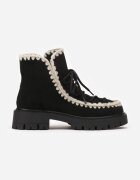  Botine Negre din imitație de piele întoarsă cu șireturi suplimentare decorate cu cusături brodate Iveledi