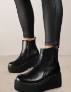  Botine Negre din Piele Ecologică cu Toc Pană cu Platformă Ornamente cu Fermoar Irivara