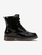  Botine Negre Lăcuite cu Șireturi Decorative Astridra
