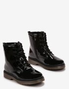  Botine Negre Lăcuite cu Șireturi Decorative Astridra