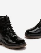  Botine Negre Lăcuite cu Șireturi Decorative Astridra