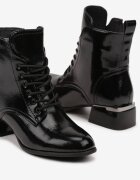  Botine Negre Lăcuite cu Toc cu Inserție Metalică Arkinoa