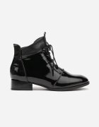  Botine Negre Lăcuite Plate cu Șireturi Mivanna