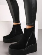  Botine Negre pe pană cu platformă ornamentate cu fermoar Irivara
