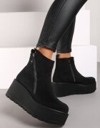  Botine Negre pe pană cu platformă ornamentate cu fermoar Irivara