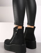  Botine Negre pe pană cu platformă ornamentate cu fermoar Irivara