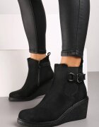  Botine Negre stil Chelsea pe coturn decorate cu o curea Erinnda