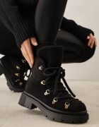  Botine Negre Tip trapper cu Șiret Decorativ și Căptușeală de blană Godhilde