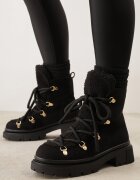  Botine Negre Tip trapper cu Șiret Decorativ și Căptușeală de blană Godhilde
