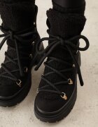  Botine Negre Tip trapper cu Șiret Decorativ și Căptușeală de blană Godhilde