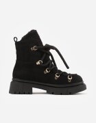  Botine Negre Tip trapper cu Șiret Decorativ și Căptușeală de blană Godhilde