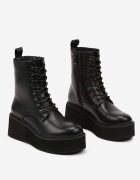  Botine Negre tip Trappers pe Platformă cu Pană Evrisia