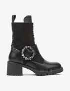  Botine Negre worker cu Toc gros decorate cu Curea cu Cataramă decorativă Emmilda