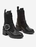  Botine Negre worker cu Toc gros decorate cu Curea cu Cataramă decorativă Emmilda