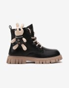  Botine Negru-Bej cu Talpă Groasă din Piele Ecologică și Iepuraș Decorativ Nymeria