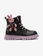 Botine Negru-Violet cu talpă groasă din piele ecologică și iepuraș decorativ Nymeria