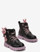  Botine Negru-Violet cu talpă groasă din piele ecologică și iepuraș decorativ Nymeria