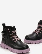  Botine Negru-Violet cu talpă groasă din piele ecologică și iepuraș decorativ Nymeria