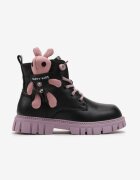  Botine Negru-Violet cu Talpă Plată din Piele Ecologică cu Breloc Decorativ Elvani