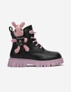 Botine Negru-Violet Plate Cu șireturi Cu aplicație Iepuraș 3D Efsica