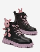  Botine Negru-Violet Plate Cu șireturi Cu aplicație Iepuraș 3D Efsica