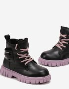  Botine Negru-Violet Plate Cu șireturi Cu aplicație Iepuraș 3D Efsica